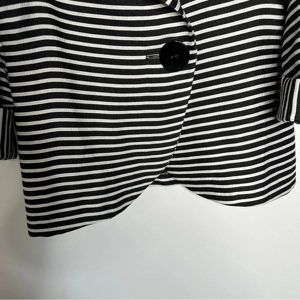 IC by Connie K Black White Stripe Blazer Medium Art 2 Wear Lagenlook Beetlejuice - Picture 10 of 12
